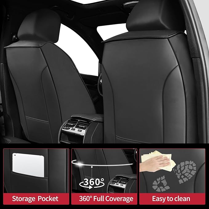 Fit Camry Car Seat Covers for Toyota Camry 2012-2024 2025 2026 - Upgraded Premium Waterproof & Breathable Leather, Airbag Compatible, All-Weather Seat Cushion Protector (Full Set, Black)