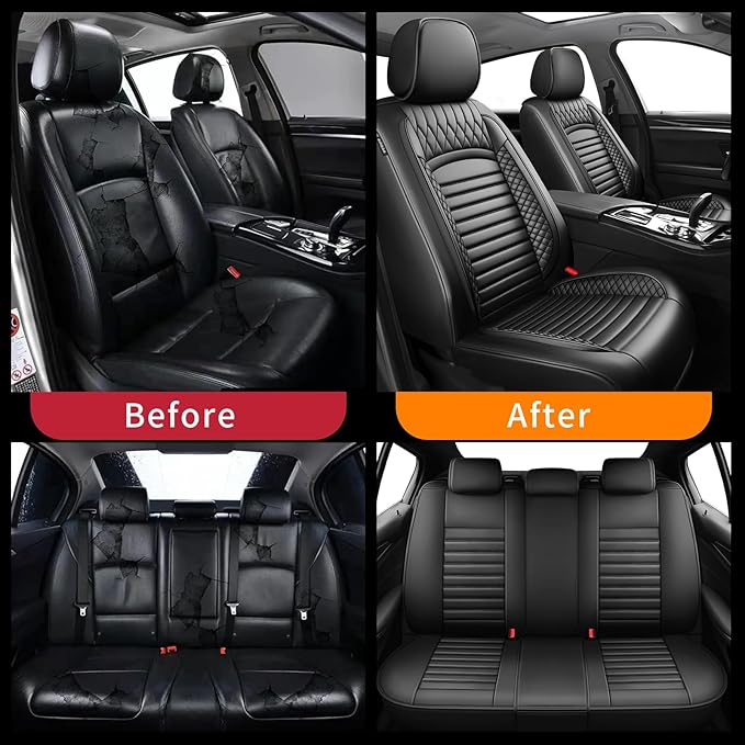 Fit Prius Car Seat Covers for Toyota Prius 2001-2024 2025 2026 - Upgraded Premium Waterproof & Breathable Leather, Airbag Compatible, All-Weather Seat Cushion Protector (Full Set, Black)