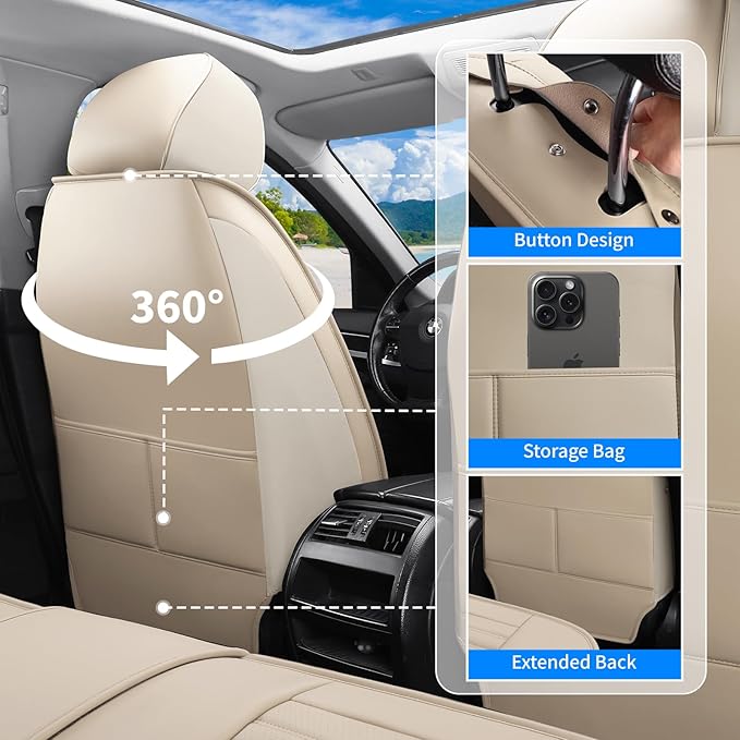 Front Seat Covers Fit for Toyota Camry 2001-2026, Car Seat Covers Front Seats, Breathable Faux Leather Automotive Seat Covers Front Pair Anti-Slip Seat Cover(Beige, Front)