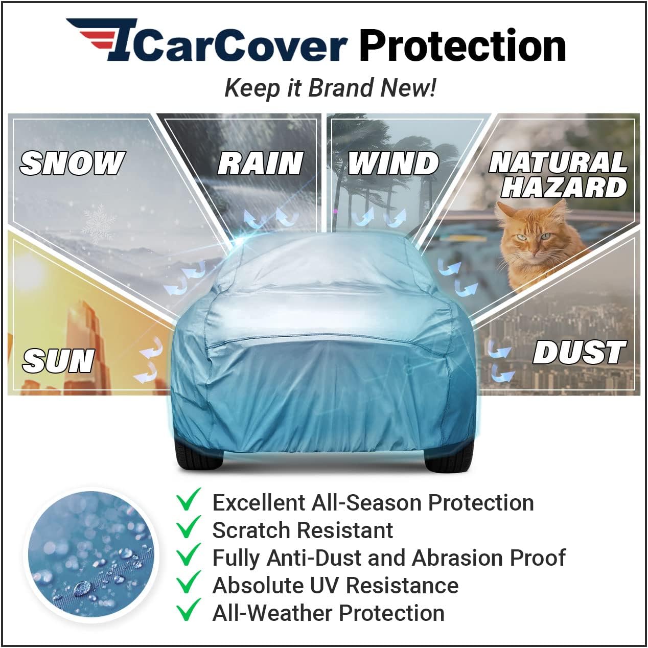 iCarCover Premium Car Cover for 1958-1964 Pontiac Safari Wagon Heavy Duty Waterproof All-Weather Automobiles Custom Fit Indoor Outdoor UV Snow Protection Covers with Straps and Bag