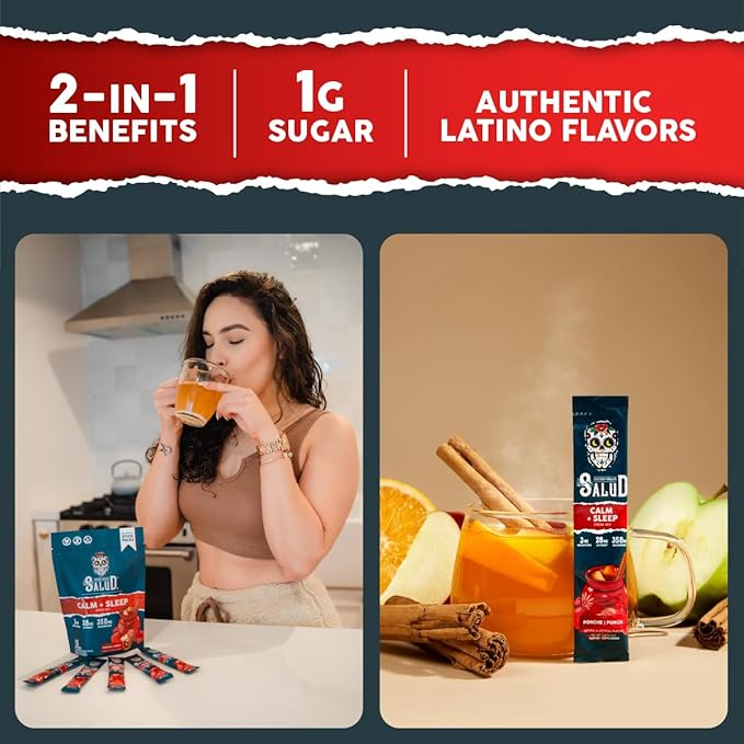 Salud 2-Pack | 2-in-1 Calm + Sleep (Punch) & Calm + Sleep (Lemon Honey) – 15 Servings Each, Drink Mix, Dairy & Soy Free, Non-GMO, Gluten Free, Vegan, Low Calorie, 1g of Sugar