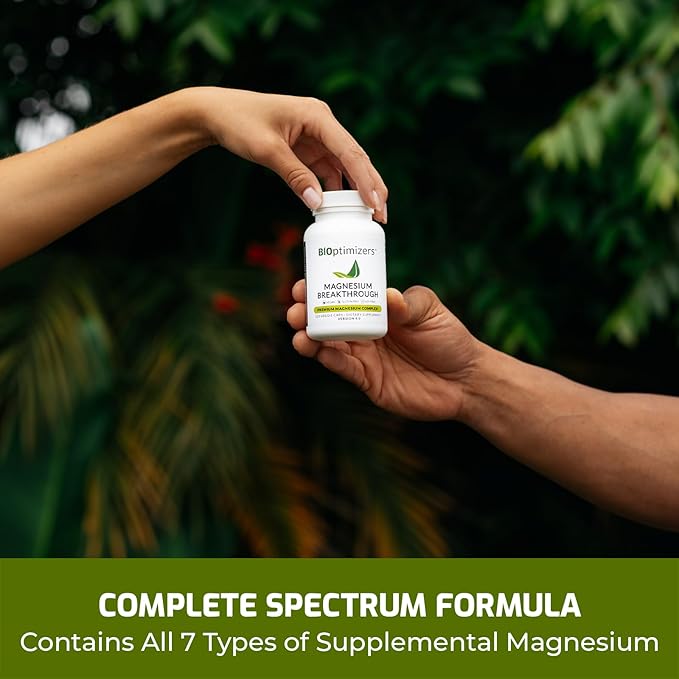 BIOptimizers Magnesium Breakthrough Supplement 4.0-7 Forms of Mg: Glycinate, Malate, Citrate, and More - Natural Support for Sleep and Cognitive Function - 30 Capsules- Calming Vitamins Complex