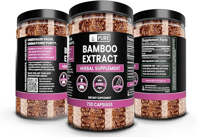 Pure Original Ingredients Bamboo Extract (730 Capsules) No Magnesium Or Rice Fillers, Always Pure, Lab Verified