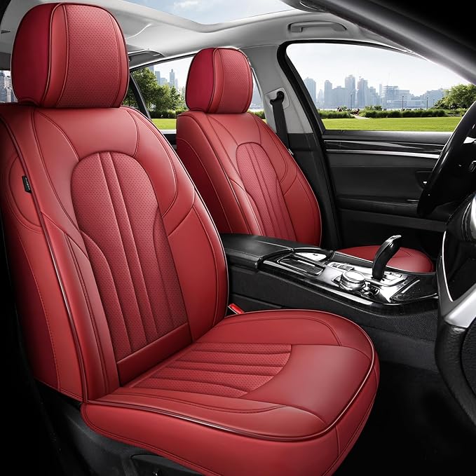 Red Car Seat Covers,Leather Car Seat Cover, Waterproof Seat Covers Full Set, Fit RAV4 Accord Altima Rogue CX5 CRV Wine Red