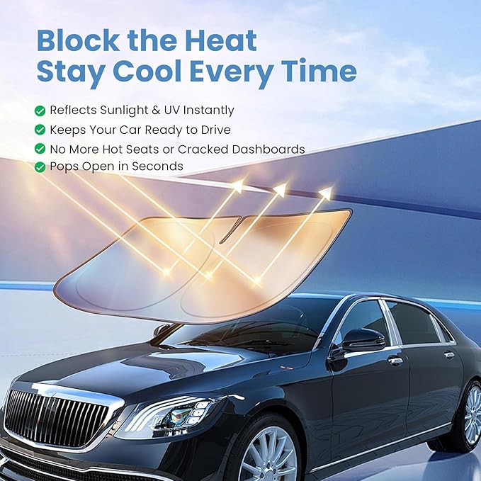 Windshield Sun Shade for Ford Explorer 2020-2026 ST, XLT, Limited, Platinum – Custom Fit Sun Shield with Mirror Cut‑Out, Blocks Heat & UV, Foldable - Ford Explorer Windshield Sunshade