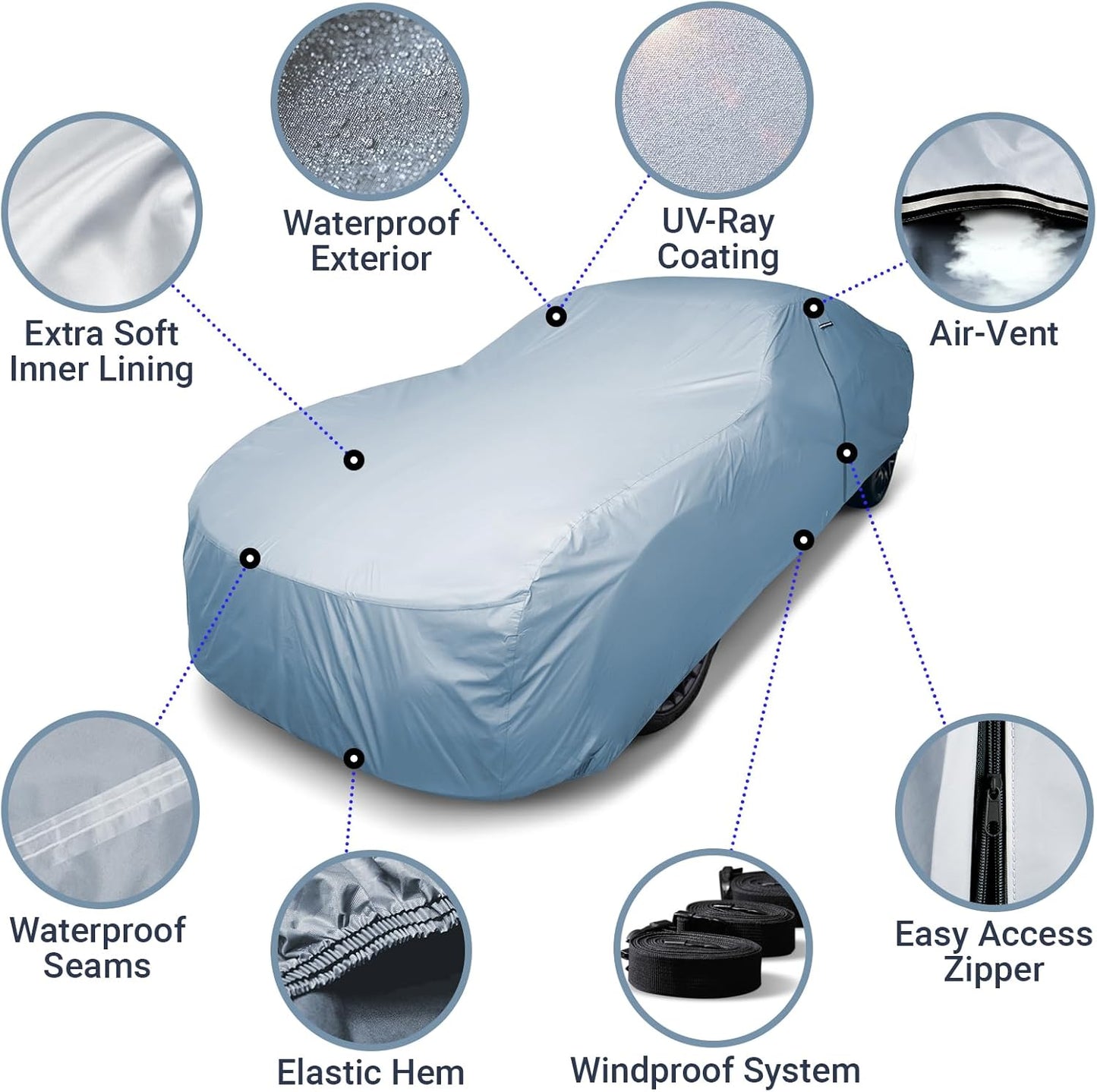 iCarCover Premium Car Cover for 1966-1970 Chevy Caprice Wagon Heavy Duty Waterproof All-Weather Automobiles Custom Fit Indoor Outdoor UV Snow Protection Covers with Straps and Bag