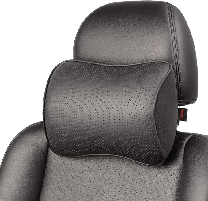 Aukee Car Headrest Pillow Memory Foam Car Neck Pillow with Adjustable Strap Soft Leather Headrest for Driving Home Office Black (1PC)