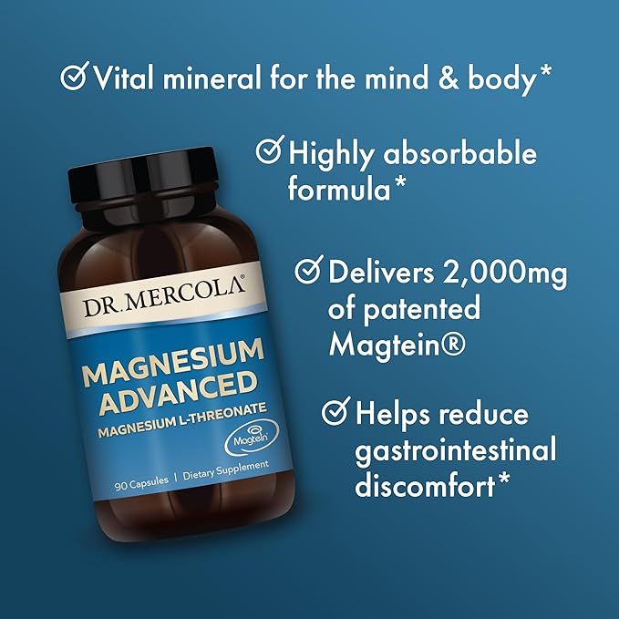 Dr. Mercola Magnesium Advanced, 2-Pack (90 Capsules Each), Dietary Supplement, Magnesium L-Threonate, Non-GMO