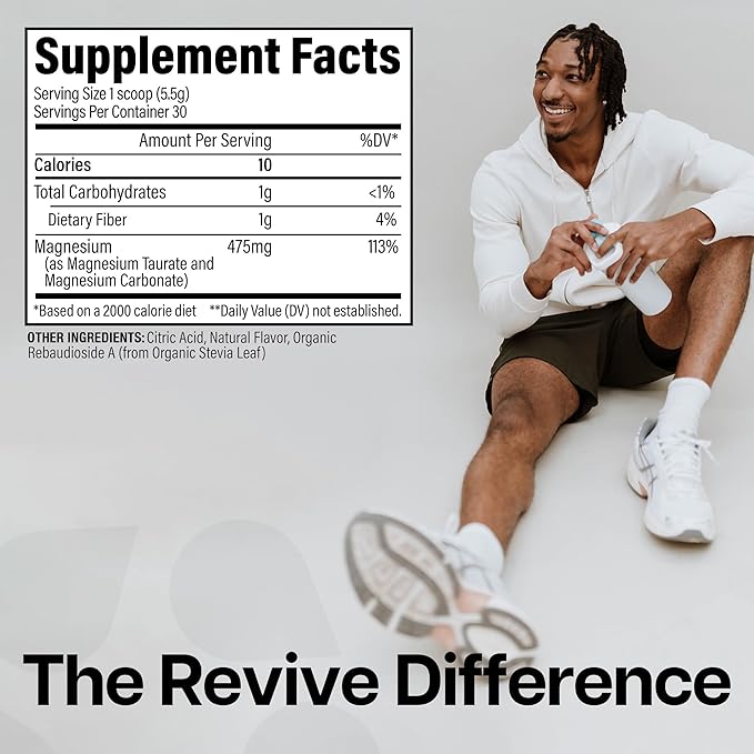 Revive MD Magnesium Powder Supplement - Magnesium Carbonate & Taurate Powder Drink Supports Healthy Bones, Muscles, & Nerves - Vegan-Friendly, Gluten-Free & Soy-Free - 30 Servings, Raspberry Lemonade