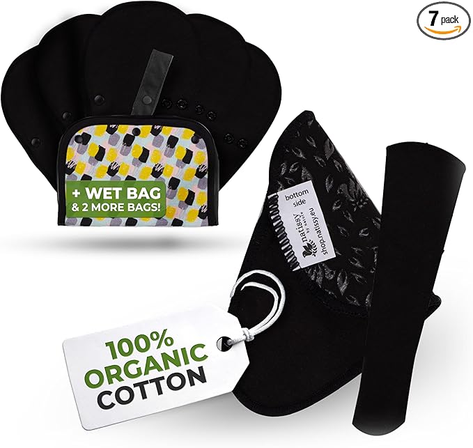 Non-Slip Organic Reusable Panty Liners for Women & Teens (Tanga, 7-Pack); High-Temp Washable Cotton Cloth Liners; Stay Fresh & Dry, for Daily Vaginal Discharge Only; 100% Breathable (no PUL/TPU)