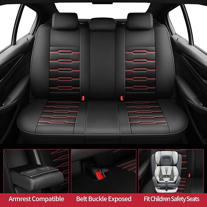 Fit Santa Cruz Car Seat Covers for Hyundai Santa Cruz 2022-2025 2026-Upgraded Premium Waterproof & Breathable Leather,Airbag Compatible, All-Weather Seat Cushion Protector (Full Set,Black+Red)