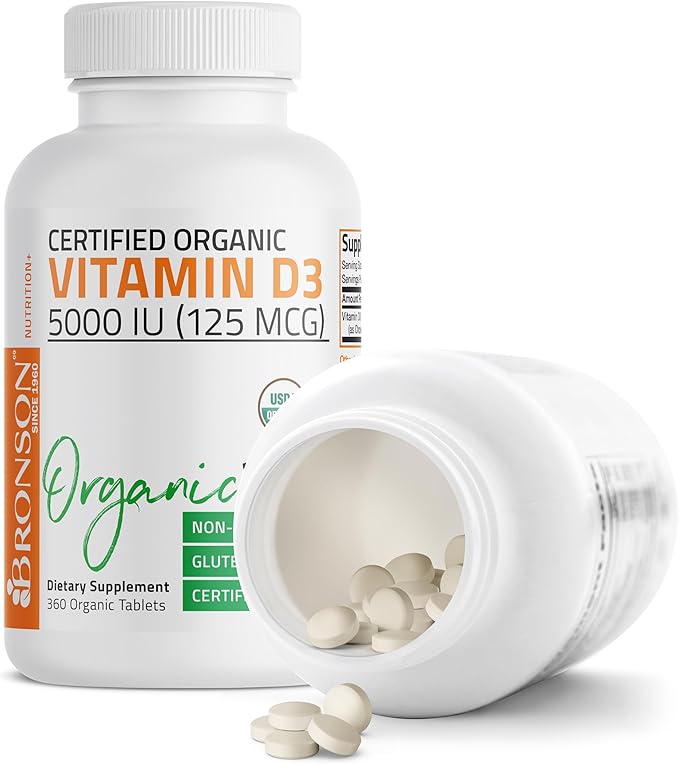 Bronson Vitamin D3 5,000 IU (1 Year Supply) for Immune Support, Healthy Muscle Function & Bone Health, High Potency Organic Non-GMO Vitamin D Supplement, 360 Tablets