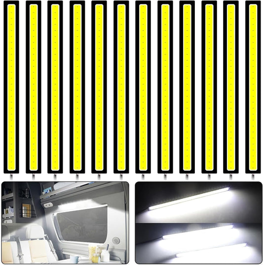 Linkstyle 12PCS 12V LED Interior Light Bar, Waterproof 28 LEDs COB Strip Light Super Bright Lights for Truck Boat Bike RV, White