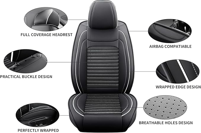 Car Seat Covers Full Set Fit for Toyota Camry 2001-2026, Premium Faux Leather Car Seat Protector, Breathable, Anti-Slip, Comfortable & Durable (Black&White,Full Set)