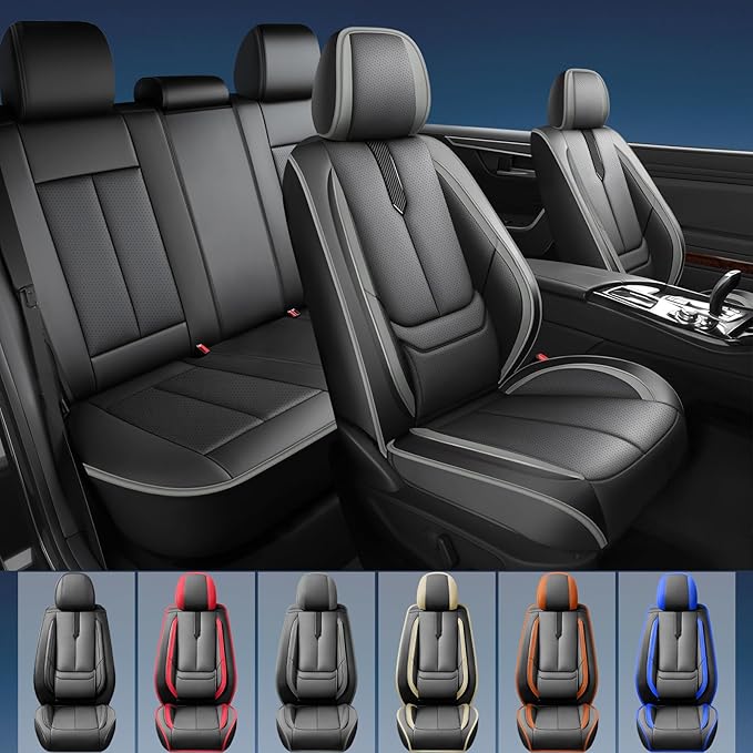 Fit Sonata Car Seat Covers for Hyundai Sonata 2004-2024 2025 2026 -Upgraded Premium Waterproof & Breathable Leather,Airbag Compatible,All-Weather Seat Cushion Protector,2 Front/Black-Grey