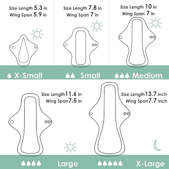 wegreeco 6 Pcs Reusable Menstrual Pads, Ultra Absorbent Cloth Pads for Heavy Flow, Sanitary for Teens, Women, Nonslip Panty Liners + Bag (Aqua, Burgundy, Coffee, M)