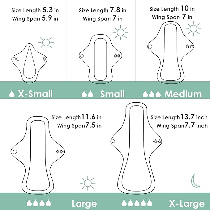 wegreeco 6 Pcs Reusable Menstrual Pads, Ultra Absorbent Cloth Pads for Heavy Flow, Sanitary for Teens, Women, Nonslip, Grey Inner, Black Outer, Small