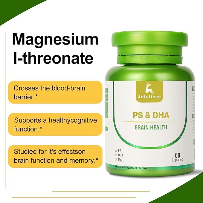 Magnesium L-threonate -100mg, DHA-100mg, Phosphatidylserine-40mg, Magnesium Complex Supplements for The Elderly Kids Brain Health and Cognitive Support Improve Brain - 60 Capsules