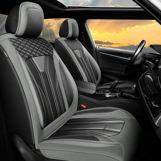 Fit Tucson Car Seat Covers Premium Leather for Hyundai Tucson 2010-2025 2026. Waterproof， Breathable, Scratch-Resistant & All-Weather Seat Cushion Protector (Full Set, Gray&Black)