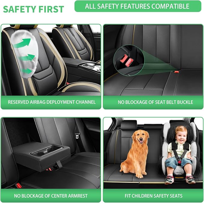 Fit Venue Car Seat Covers for Hyundai Venue 2020-2025 2026-Upgraded Premium Waterproof & Breathable Leather,Airbag Compatible,All-Weather Seat Cushion Protector,Full Set,Black-Beige