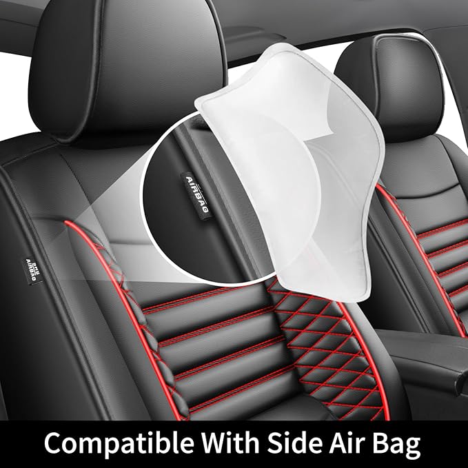 Fit Sonata Car Seat Covers for Hyundai Sonata 2004-2024 2025 2026- Upgraded Premium Waterproof & Breathable Leather, Airbag Compatible, All-Weather Seat Cushion Protector (2 Front/Black+Red)