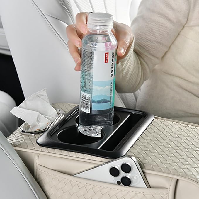 Car Armrest Cushion Cover Car Center Console Memory Foam Booster Pad with Storage Pocket and Tissue Hole for Sedan Vehicle (Cupholder - BlackRed, 13.39 * 7.68 * 2.95'' / 34 * 19.5 * 7.5cm)