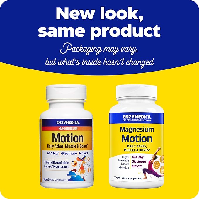 Enzymedica, Magnesium Motion with 3 Forms of Magnesium, ATA Mg, Glycinate, Malate, Soothes Occasional Aches, Supports Bones & Muscles, 60 Count