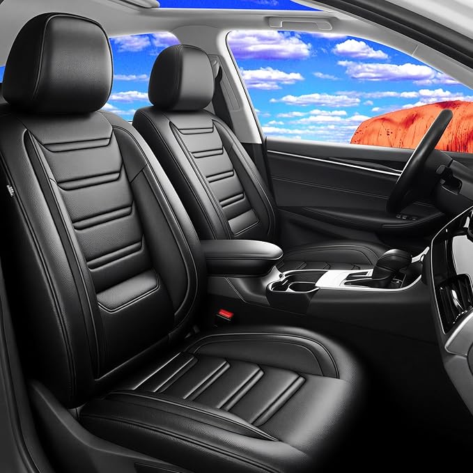Fit Prologue Car Seat Covers for Select Honda Prologue 2024-2026 - Premium Full Coverage Leather, Airbag Compatible, Waterproof & All Weather Seat Cushion Protector, Full Set, Black