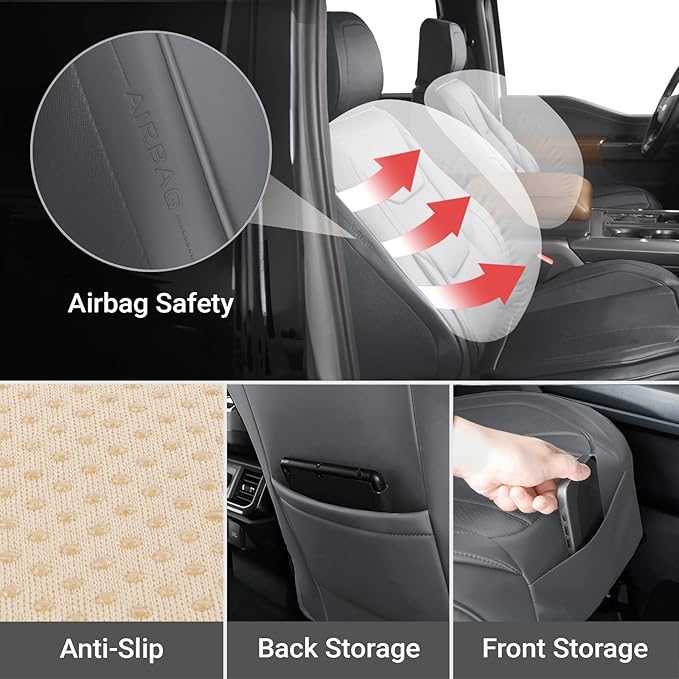 Coverland Custom Fit Car Seat Covers for Car Compatible with [Acura TL, BMW 5-Series, Kia Amanti] Premium Water Resistant Leather Non-Slip Interior Protector [Front Dark Gray - Size Chart A14]