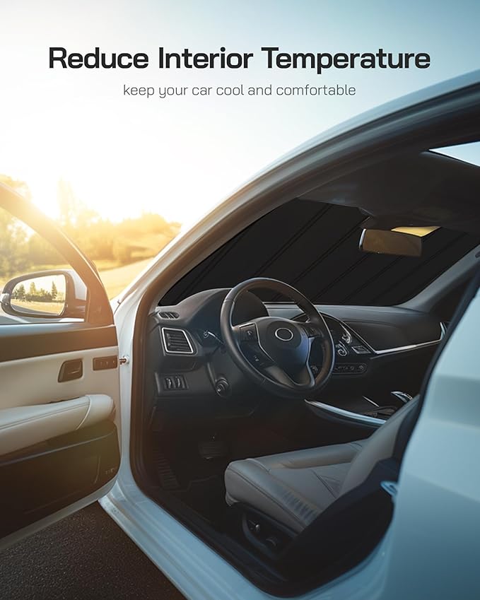 Windshield Sun Shade for Ram 1500 2019-2025 with 5 Inch Wide Sensor. Reflective Aluminum Film Front Window Sunshade - BLAZBLOCK