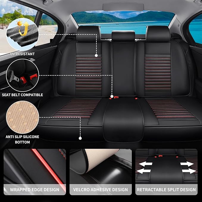 Car Seat Covers Full Set Fit for Toyota Corolla 2000-2025,2026, Premium Faux Leather Car Seat Protector,Breathable Anti-Slip Full Wrapping Edge Seat Covers(Black&Red,Full Set)