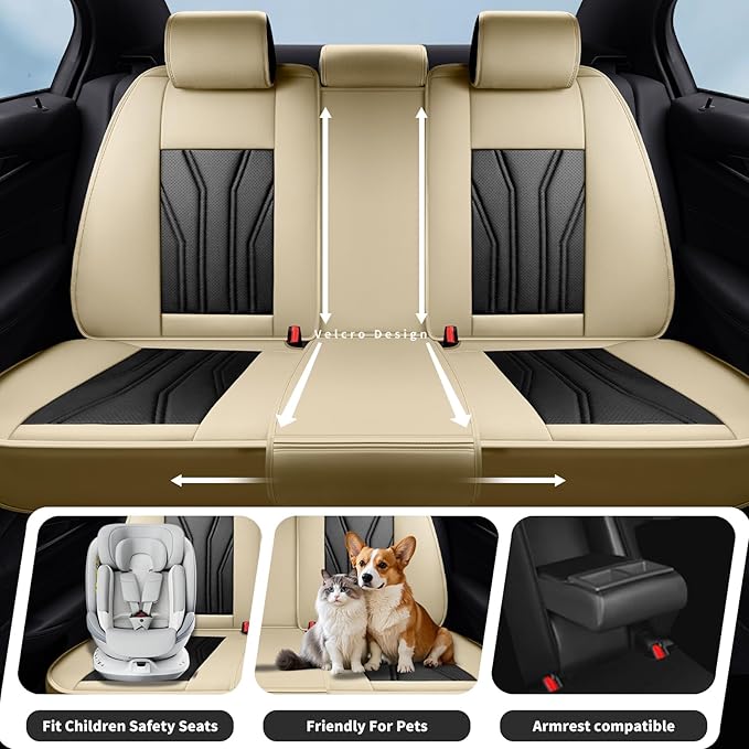 Fit Accord Car Seat Covers Premium Leather for Honda Accord 2012-2025 2026. Waterproof， Breathable, Scratch-Resistant & All-Weather Seat Cushion Protector（Full Set,Beige&Black