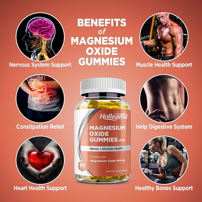 Magnesium Oxide 400mg Gummies, Magnesium Oxide Chewable Supplement for Muscle, Nerve & Heart Health, Vegan, Pinapple Flavor, 120 Count