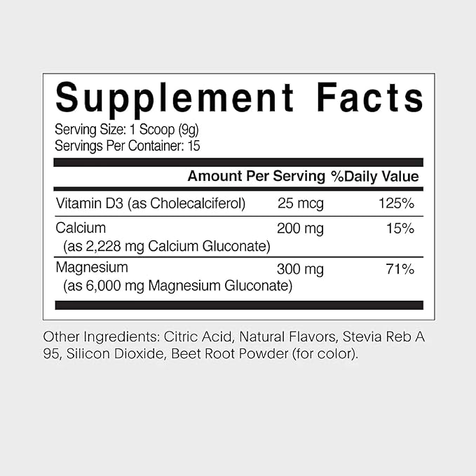 NATALIST Magnesium Plus 300 mg Drink Mix with Calcium & Vitamin D3 - Complete Whole Body Replenish & Relax Supplements for Women - Vegetarian, Gluten-Free Raspberry Flavor Powder - 15 Servings