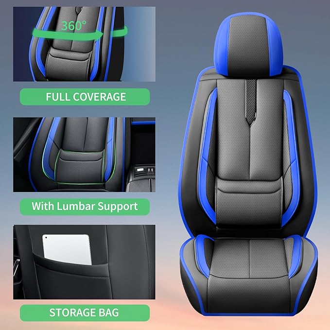 Fit Venza Car Seat Covers for Toyota Venza 2009-2024 2025 2026 -Upgraded Premium Waterproof & Breathable Leather,Airbag Compatible,All-Weather Seat Cushion Protector,Full Set,Black-Blue