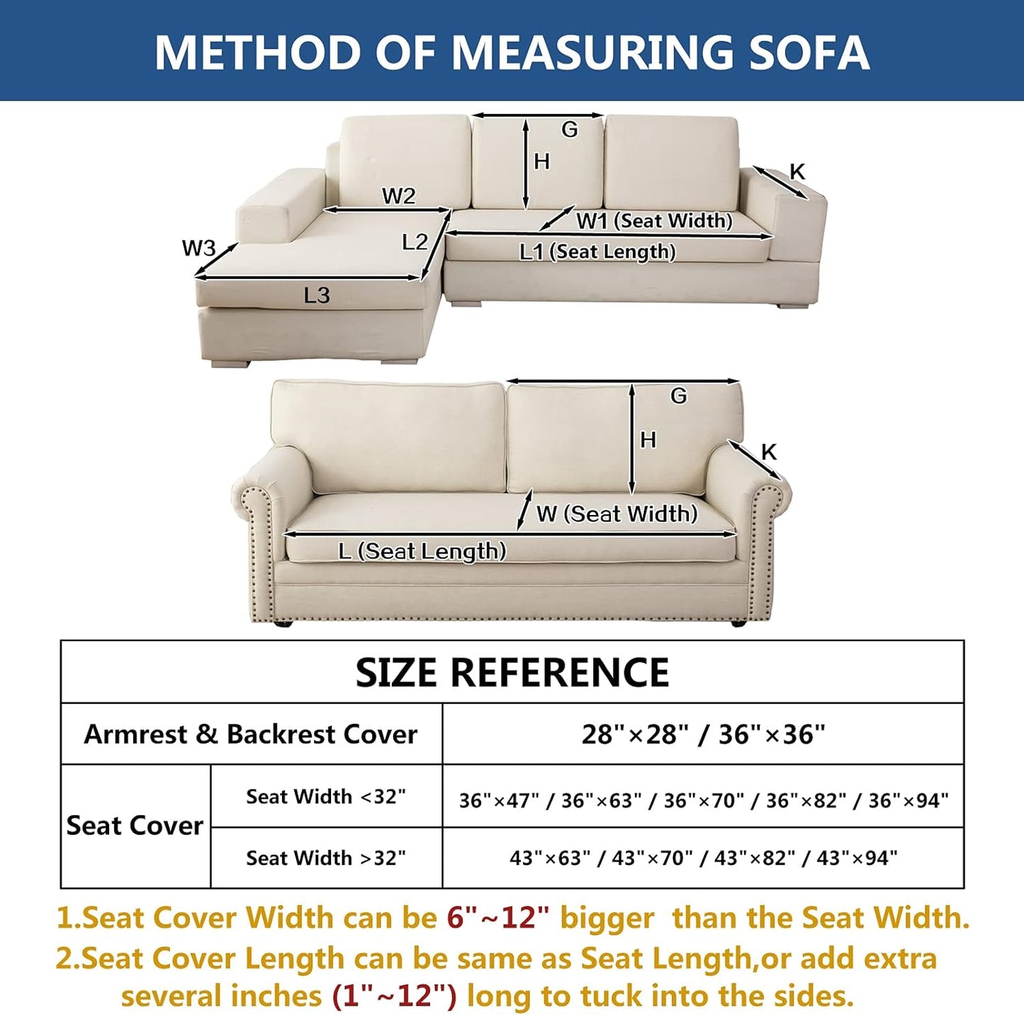 Eismodra Couch Cover,Sectional Couch Covers,Sofa Covers for 3 Cushion Couch,Anti-Slip Sofa Slipcovers for Dogs Cats Kids Loveseat Recliner L Shaped Armrest Backrest,Blue 43''x63''(Only 1 Piece)