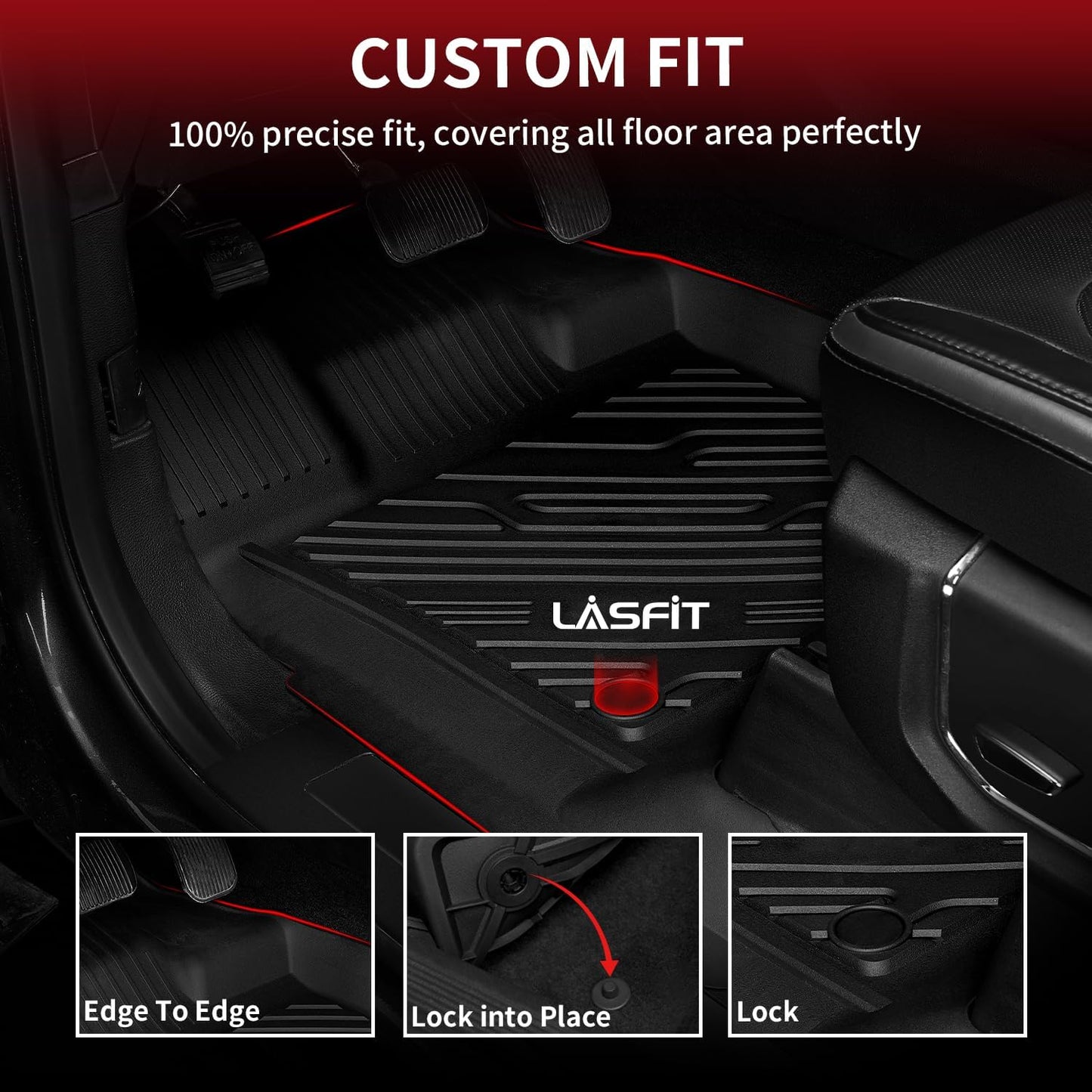 LASFIT Floor Mats for Ford F250 F350 F450 2017-2026 Crew Cab Front Bucket Seat | Rear W/Fold-Flat Storage Carpet Floor Super Duty All Weather Protector TPE Car Floor Liner, 1st & 2nd Row, 3pcs Black