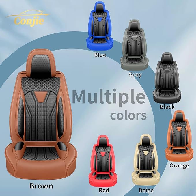Fit Frontier Car Seat Covers Premium Leather for Nissan Frontier 2009-2025 2026. Waterproof， Breathable, Scratch-Resistant & All-Weather Seat Cushion Protector（Front Seat,Brown&Black