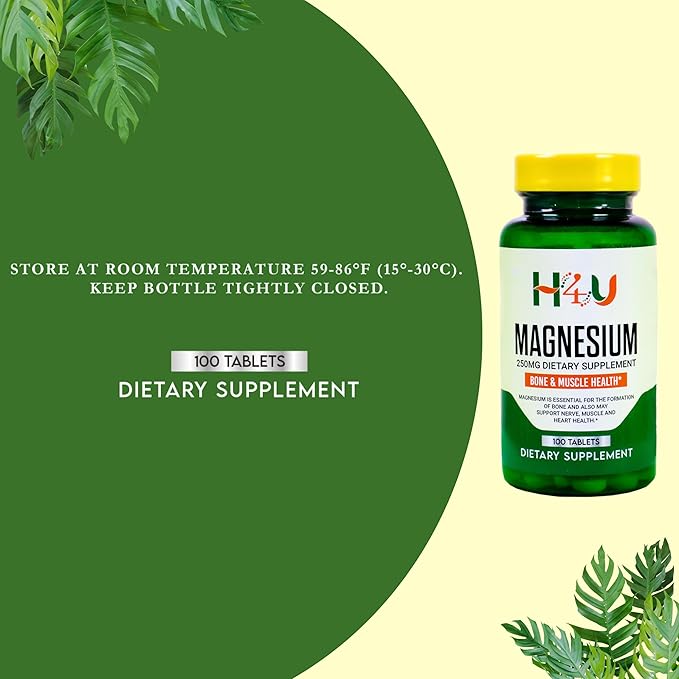 H4U - 4 TOP CARE Magnesium Bone & Muscle Health Dietary Supplement Tablets, 250 mg, 100 Count