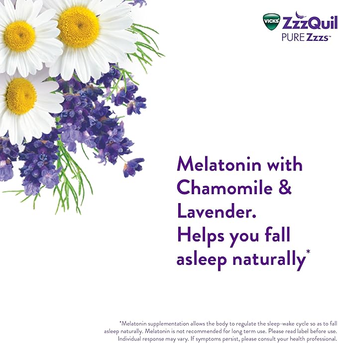 ZzzQuil Pure Zzzs, Melatonin Sleep Aid Gummies with Lavender, Valerian Root and Chamomile, Natural Wildberry Vanilla Flavor, Non-Habit Forming, Drug-Free, 24 Gummies (Pack of 4)