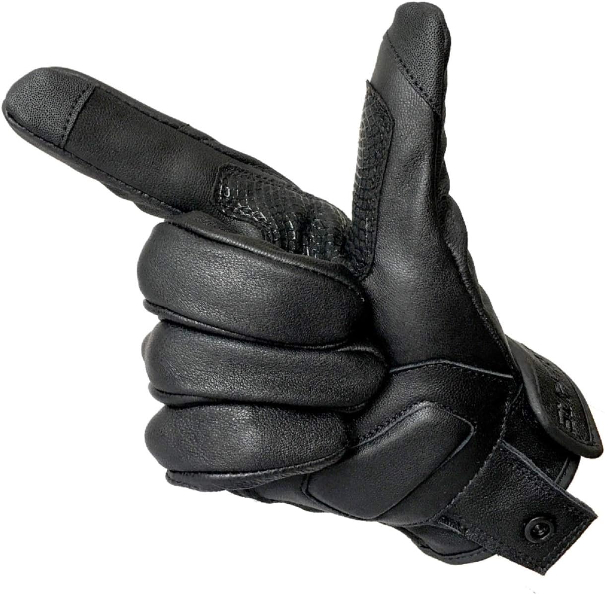 Updated Full Finger Leather Motorcycle Gloves Phone Touch Goat Skin Black Motorbike Riding Gloves (Updated,Non-Perforated, L)