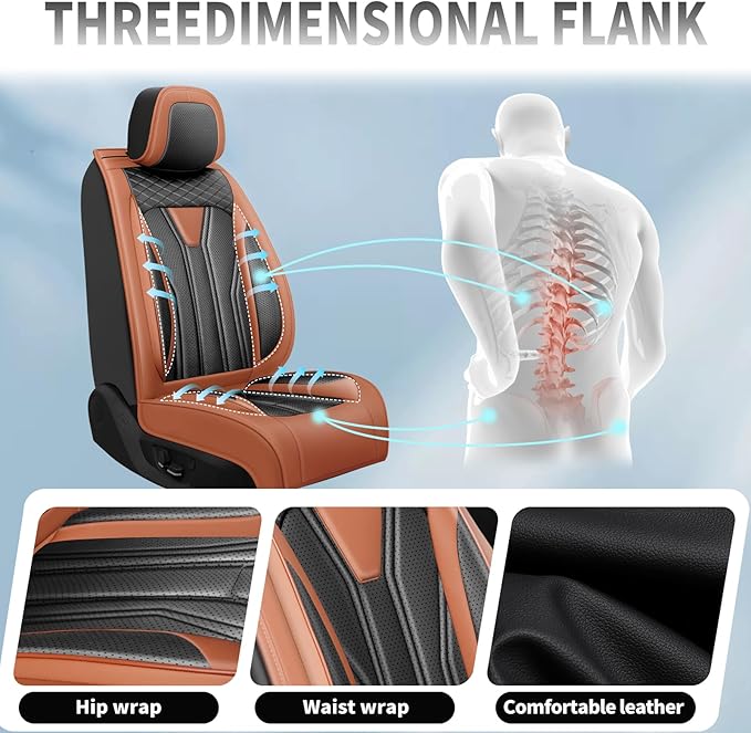 Fit Tucson Car Seat Covers Premium Leather for Hyundai Tucson 2010-2025 2026. Waterproof， Breathable, Scratch-Resistant & All-Weather Seat Cushion Protector (Front Seat, Brown&Black)
