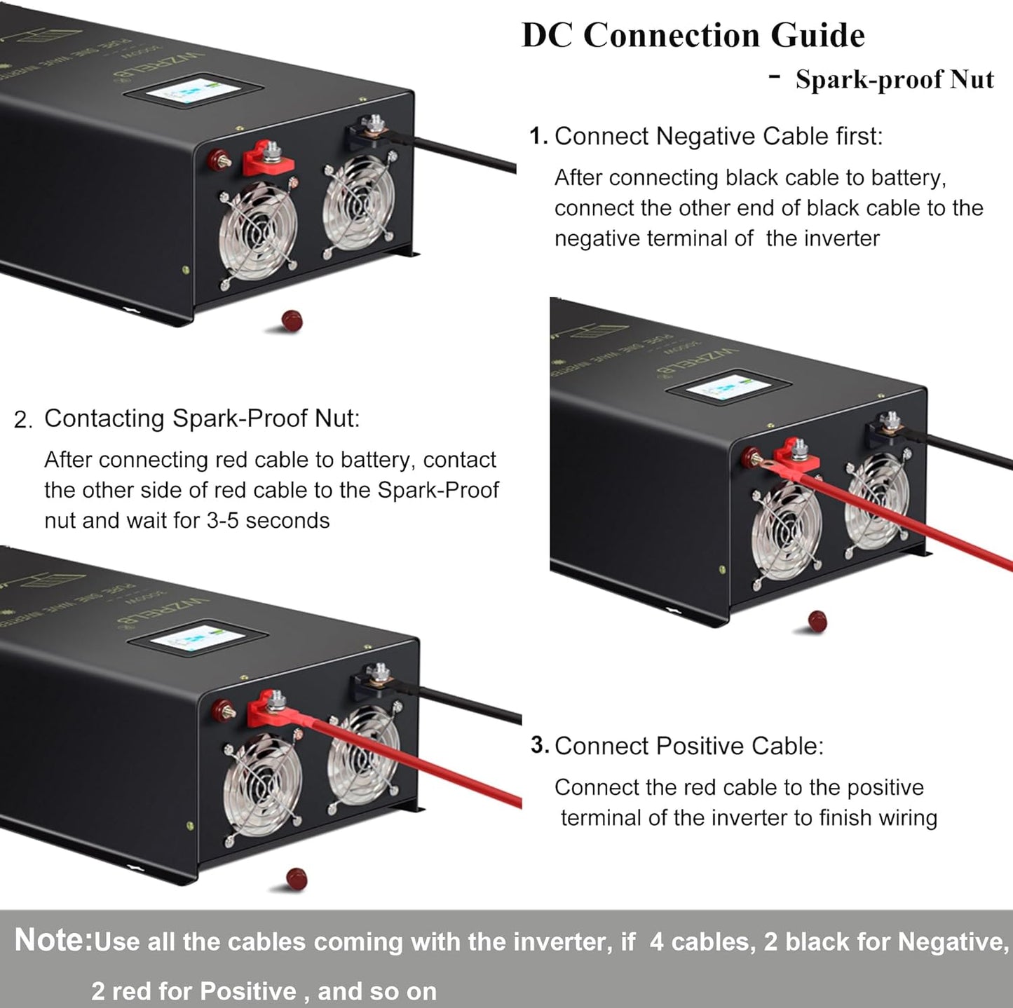 WZRELB 7000W Pure Sine Wave Inverter, 24V DC to 120V 240V AC, 4 AC Outlets, Hardwire Terminal, 91.6% Efficiency