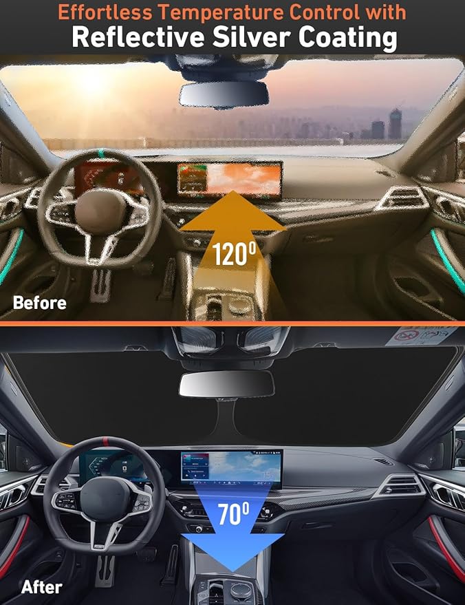 EcoNour Windshield Sunshade Compatible for Ford Mustang Mach-E 2021-2024 2025 2026, Sun Visor for Front Windshield & Window Sun Shade Cover, UV Heat Blocker & Protector, Car Accessories