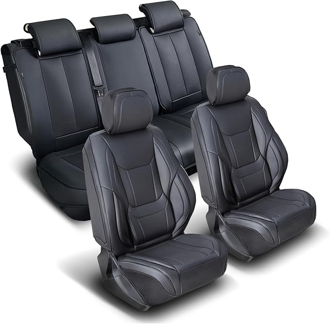Coverland Custom Fit Car Seat Covers for Car Compatible with [2006-2020 Ford Fusion, 2016-2026 Toyota Prius] Premium Waterproof Non-Slip Interior Seat Protector [Full Set Black - Size Chart X68]