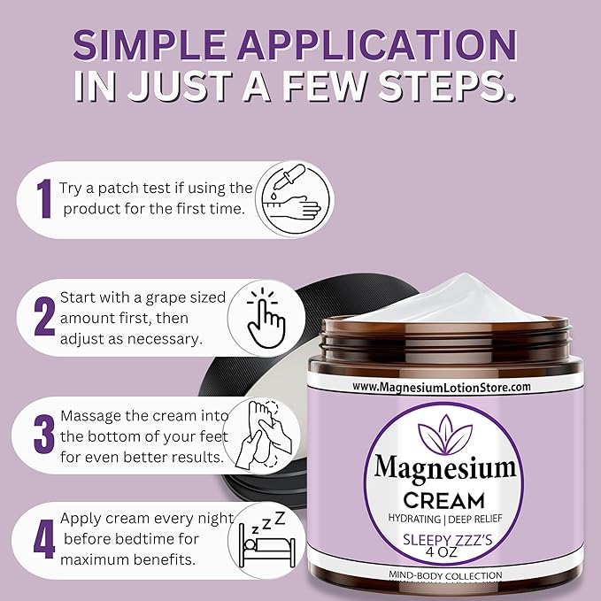 Magnesium Cream with Sleepy Zzz’s Essential Oil Scent – Hydrating & Dreamy Aroma, 4 oz USA Made