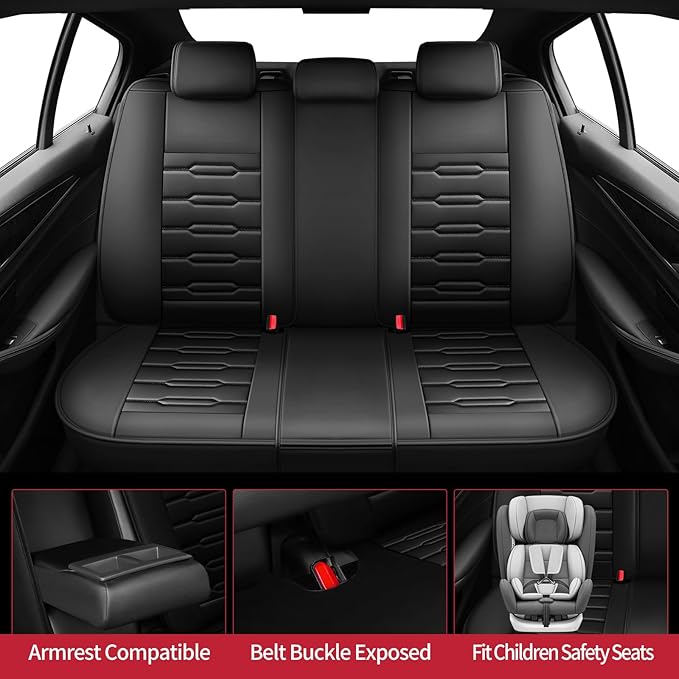Fit Sonata Car Seat Covers for Hyundai Sonata 2004-2024 2025 2026 - Upgraded Premium Waterproof & Breathable Leather, Airbag Compatible, All-Weather Seat Cushion Protector (Full Set, Black)