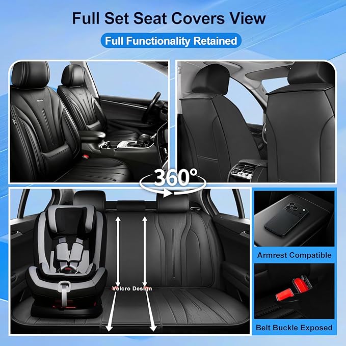 Fit RAV4 Car Seat Covers for Select Toyota RAV 4 2013-2026 /RAV4 Hybrid - Premium Full Coverage Leather, Waterproof & All Weather Seat Cushion Protector, Full Set, Black