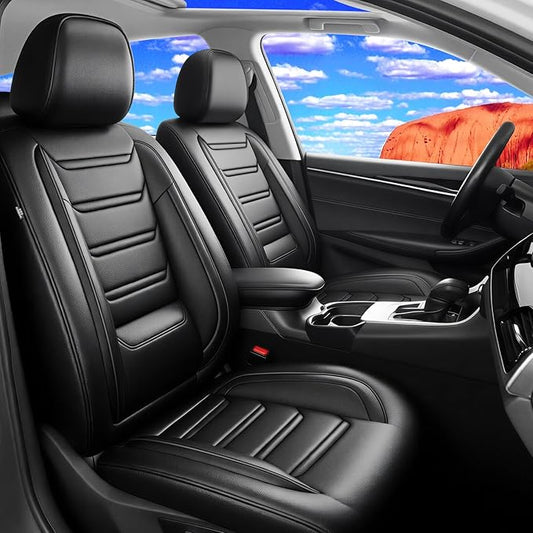 Fit Prologue Car Seat Covers (Front Pair) for Select Honda Prologue 2024-2026 - Premium Full Coverage Leather, Airbag Compatible, Waterproof & All Weather Seat Cushion Protector, Black