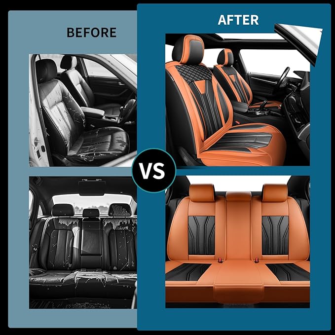 Fit Frontier Car Seat Covers Premium Leather for Nissan Frontier 2009-2025 2026. Waterproof， Breathable, Scratch-Resistant & All-Weather Seat Cushion Protector（Full Set,Orange&Black